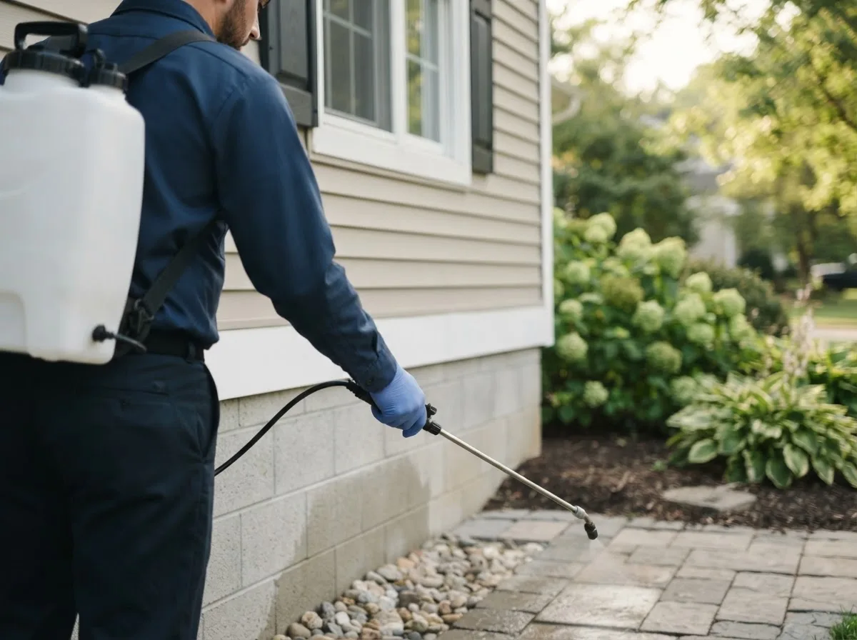 Pest control technician inspecting a home in Neffs, PA